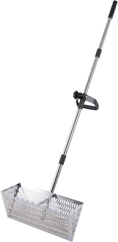 Strandhark RVS - Zandvlooienhark Zeefmand - Strand Schoonmaken - Lange Greep Extra Breed - 41x21.5x17 cm - Zilverkleurig