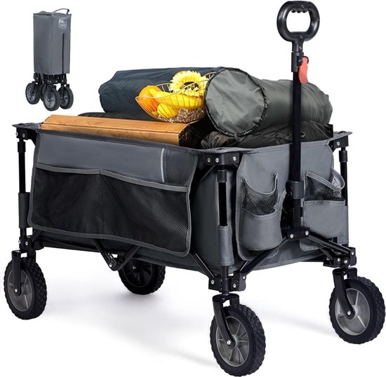 Strandkar - Bolderkar Opvouwbaar – Bolderwagen Voor Alle Terreinen – Boodschappenwagen Met Handige Opbergruimtes - Tuinkar Met Verstelbare Handgreep – Winkeltrolley 100 kg Opbergruimte van MaxxGarden