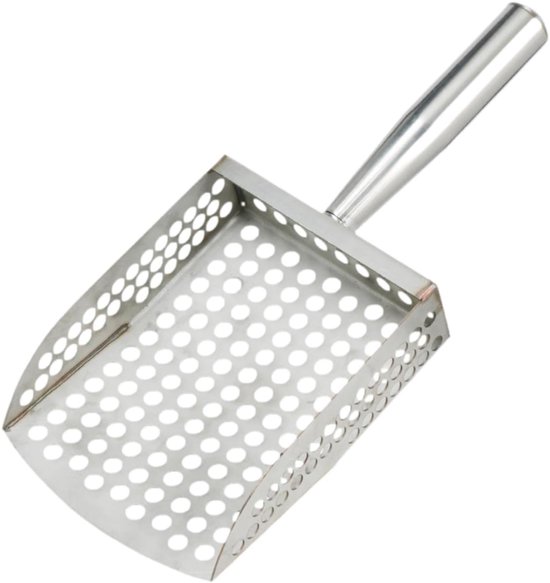 Strandschep - Zandschep - Roestvrijstalen zandzeef - Zandfilterschep - Kan worden opgehangen - 28,5*12*14 cm - Geschikt voor het verzamelen van schelpen op het strand, het schoonmaken van de kust, enz. - Zilver