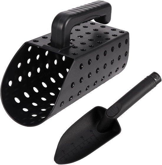 Strandspullen - Zandloper en zandschep + schep (2-delige set) - Metaaldetectorschep en zeefset - Schep en zandzeef - Metaaldetectorschep en zandschepset voor kinderen - Zwart