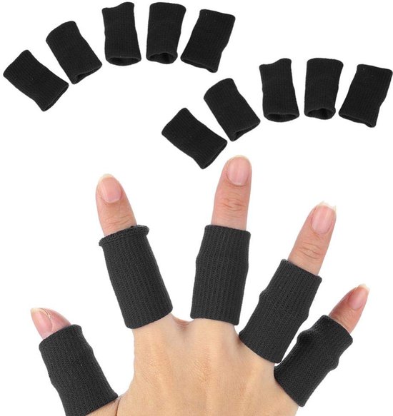Stretchable Arthritis Sport Finger Guard Sleeves - Basketball - Football - Badminton - Baseball - Outdoor Sports - Pack van 10 - Zwart van Merkloos	