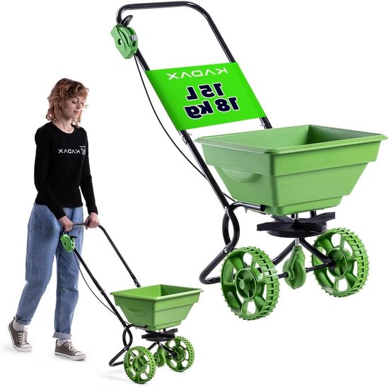 Strooiwagen 15 l - Meststrooier Zaadstrooier - Gazon Winterklaar - Nauwkeurige Dosering - 15 Liter Capaciteit - Zwart