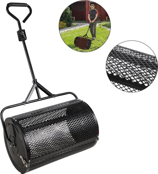 strooiwagen 75L met T-greep, compoststrooier gazon tuin kunstmeststrooier voor zout kunstmest gazon grit zaad zwart van Merkloos	