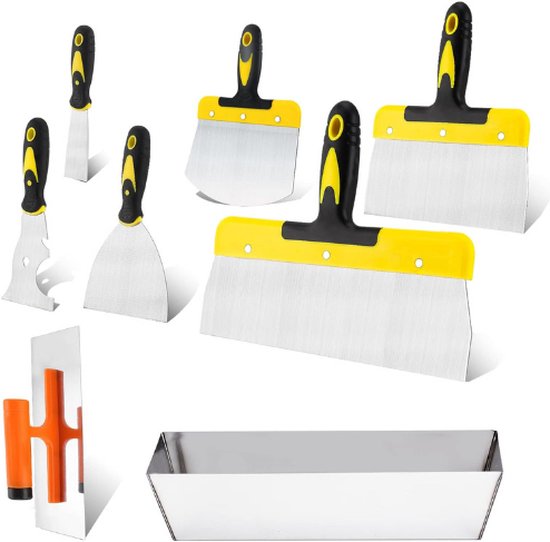 Stukadoorsgereedschapset - 8 Stuks - Roestvrijstalen Handgereedschap - Inclusief Gipsplaattaping-Gereedschap - Schildersgereedschap - Afwerktroffel - Modderschep - Modderpan 30,5 cm van Merkloos	