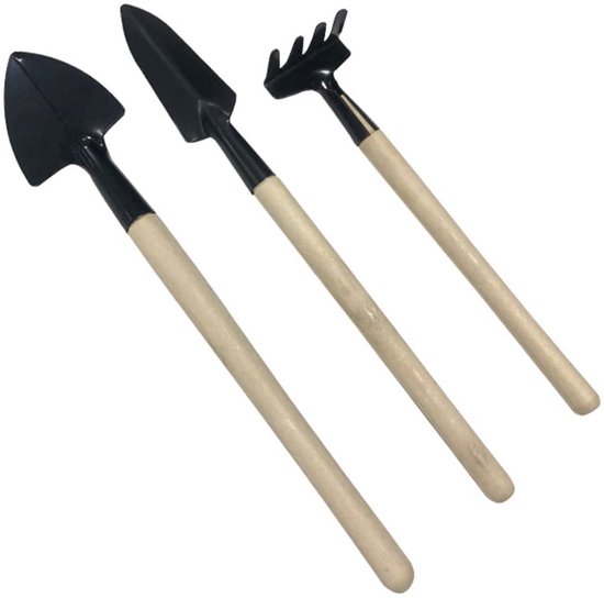 Stunq® 3-delige Mini Tuingereedschap Set - Kleine Hark, Schep & Schoffel - Voor Kleine Planten, Bonsai & Vetplanten van Merkloos	