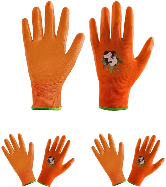 Stunq® 3 Paar Kinder Tuin Handschoenen - Oranje (Maat 6) van Merkloos	