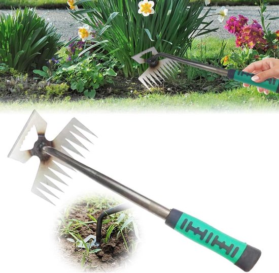Stunq® Roestvrijstalen onkruidsnijder, wortelwieder voor erf en tuin, handmatige wieder voor graven, wieden, losmaken, cadeau voor tuinders (5 tanden) van Merkloos	