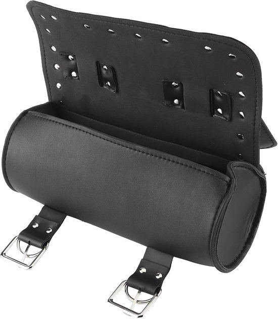 Stuurtas - Zadeltassen - PU Lederen Handgemaakte Motorfiets Vork Tas Roll - Universeel Motorrolbagage - Zwart van Merkloos	