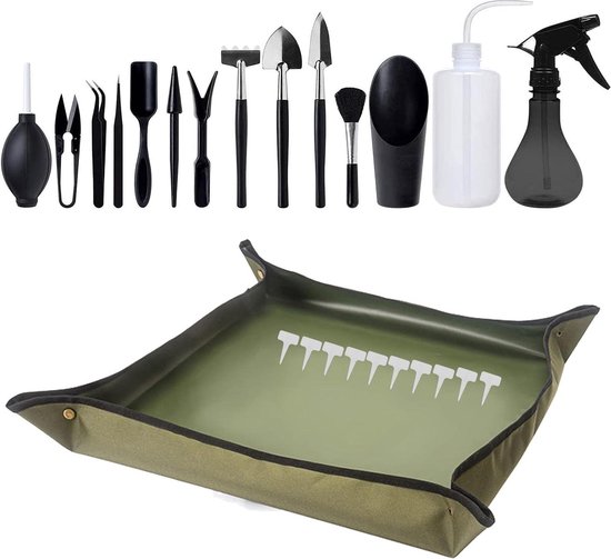 Succulent Plants Tools Garden Tool Set - 25pcs with Overfilling Mat Waterproof and Foldable van Merkloos	