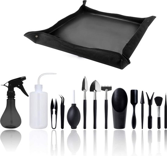 Succulents Transplanting Tools Kit - 15Pcs Mini Garden Planting Hand Tools Set for Indoor Miniature Fairy Garden Care - Black van ZOUTOG
