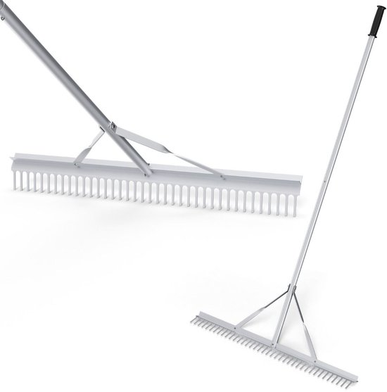 SureDeal® - Tuingereedschap - Aluminium Tuinhark - Brede Kop Landschapshark - Lange Steel - Tanden - 91x10x174 cm - Zilver