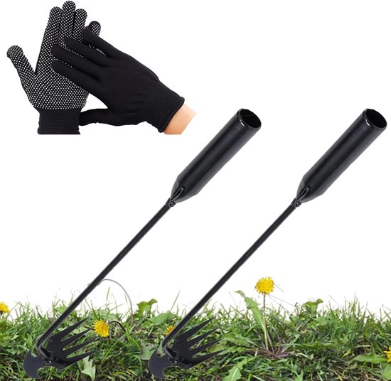 sylbx Weeding 3 Piece Set, 2 Pcs Hand Hunters + 1 Pair Non-Slip Gloves, Manual Weed Weeder, Portable Garden Weed Tools, Garden Weed Removal Tools van Merkloos	
