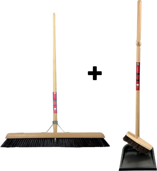 Synx Tools bezem Binnenbezem 60 cm en Stoffer en blik met lange steel 97 cm - Paardenhaar / zaalveger - Classic- - Hout/Metaal van Synx Tools