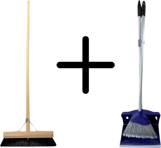 Synx Tools bezem Binnenbezem paardenhaar 30 cm - Stoffer en Blik met lange steel 95 cm- Bezem - Cocosharen - Zaalveger - Kunststof - Hotel Stoffer Blik set - Stoffer en blik sluitend model - Schoonmaakartikelen van Synx Tool