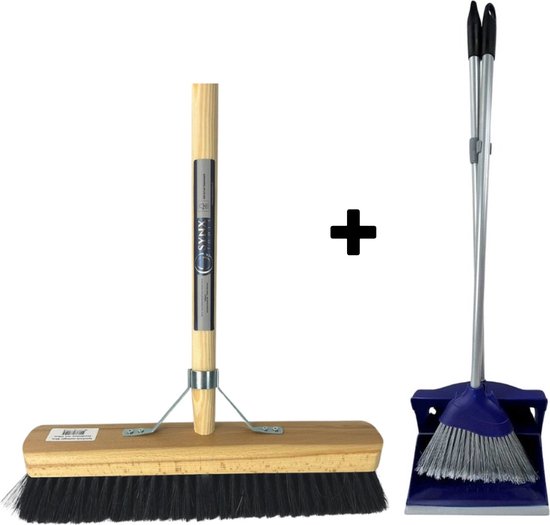 Synx Tools bezem Binnenbezem paardenhaar 40 cm - Stoffer en Blik met lange steel 95 cm- Bezemset - Cocosharen - Zaalveger - Kunststof - Hotel Stoffer Blik set - Stoffer en blik sluitend model - Schoonmaakartikelen van Synx Tool
