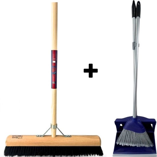 Synx Tools bezem Binnenbezem paardenhaar 50 cm - Stoffer en Blik met lange steel 95 cm- Bezemset - Cocosharen - Zaalveger - Kunststof - Hotel Stoffer Blik set - Stoffer en blik sluitend model - Schoonmaakartikelen van Synx Tool