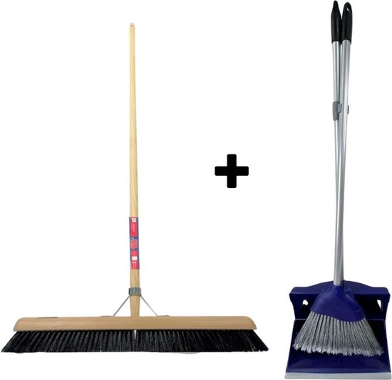 Synx Tools bezem Binnenbezem paardenhaar 60 cm - Stoffer en Blik met lange steel 95 cm- Bezemset - Cocosharen - Zaalveger - Kunststof - Hotel Stoffer Blik set - Stoffer en blik sluitend model - Schoonmaakartikelen van Synx Tool