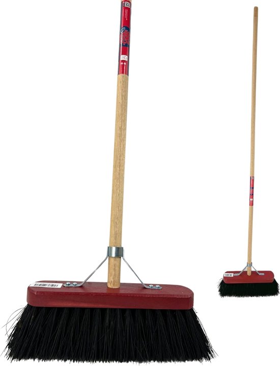 Synx Tools Bezem Colombo StadsBezem 30cm - Rode kap - Natuurvezel haren - Straatbezem haren - Bezems Buiten - Schrobborstels - Buitenbezem steel 150cm van Synx Tools