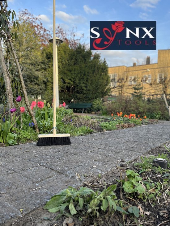 Synx Tools bezem Stadsbezem Straatbezem 30CM - Colombo Bezem - Natuurvezel haren - Straatbezem haren - Bezems Buiten - Schrobborstels - Buitenbezem - schoonmaakartikelen - Incl. Steel 150cm van Synx Tools