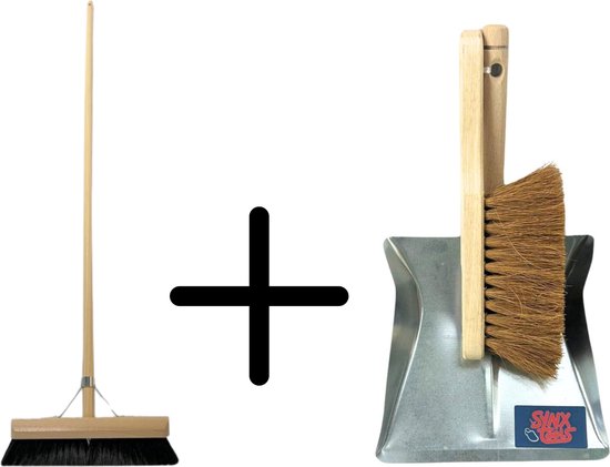 Synx Tools binnen bezem 60cm en Stoffer en blik koko set - Bezem - Cocosharen - Paardenhaar - Zaalveger - stoffer - Schoonmaakartikelen van Synx Tool
