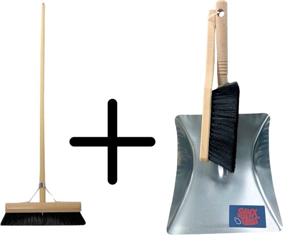 Synx Tools binnen bezem 60cm en Stoffer en blik zwarte set - Bezem - Cocosharen - Paardenhaar - Zaalveger - stoffer - Schoonmaakartikelen van Synx Tool