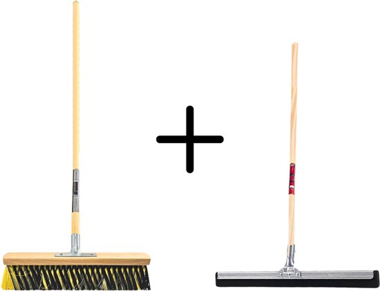 Synx Tools Binnenbezem 40cm La Crema + Vloertrekker 35cm met Steel 120cm - Kamerveger – Vloerreiniger – Moppen – Zachte bezem met steel 150cm