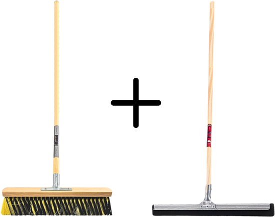 Synx Tools Binnenbezem 40cm La Crema + Vloertrekker 60cm met Steel 150cm - Kamerveger – Vloerreiniger – Moppen – Zachte bezem met steel 150cm van Synx Tools