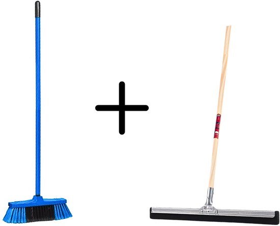 Synx Tools Binnenbezem Blauw + Vloertrekker 35cm met Steel 120cm - Kamerveger – Vloerreiniger – Moppen - Zachte bezem met steel 130cm van Synx Tools