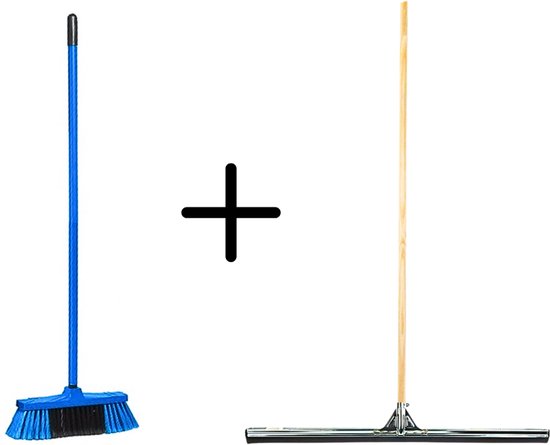 Synx Tools Binnenbezem Blauw + Vloertrekker 75cm met Steel 150cm - Kamerveger - Vloerreiniger - Moppen - Zachte bezem met steel 130cm van Synx Tools