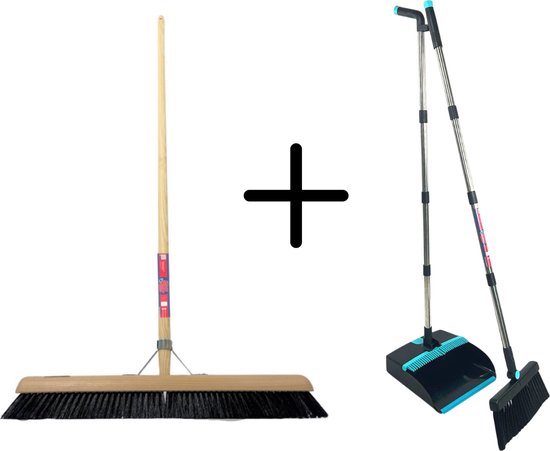 Synx Tools binnenbezem Zaalveger 60 & Synx Tools Stoffer en Blik met lange steel 121 cm - Paardenhaar - zachte bezem met Steel 150 cm - Verstelbaar steel tot 121 cm - Stoffer & Blik Met Schoonmaaktanden van Synx Tools