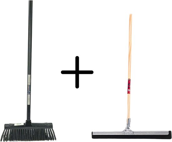 Synx Tools Binnenbezem Zwart + Vloertrekker 35cm met Steel 150cm - Kamerveger - Vloerreiniger - Moppen - Zachte bezem met steel 130cm van Synx Tools