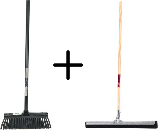 Synx Tools Binnenbezem Zwart + Vloertrekker 60cm met Steel 150cm - Kamerveger - Vloerreiniger - Moppen - Zachte bezem met steel 130cm van Synx Tools