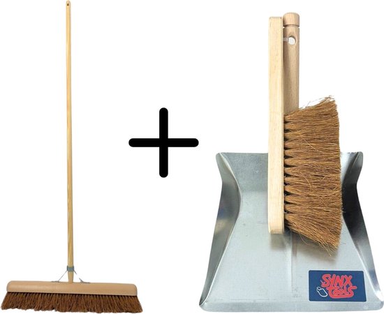 Synx Tools Coco bezem 30cm en Stoffer en blik koko set - Bezem - Cocosharen - Zaalveger - stoffer - Schoonmaakartikelen van Synx Tool