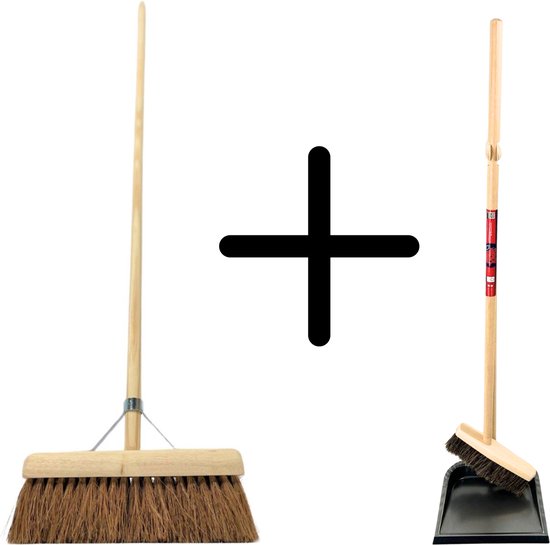 Synx Tools Coco bezem 40cm en Stoffer en blik met lange steel 97 cm - Paardenhaar / zaalveger - Classic - Hout/Metaal van Synx Tool