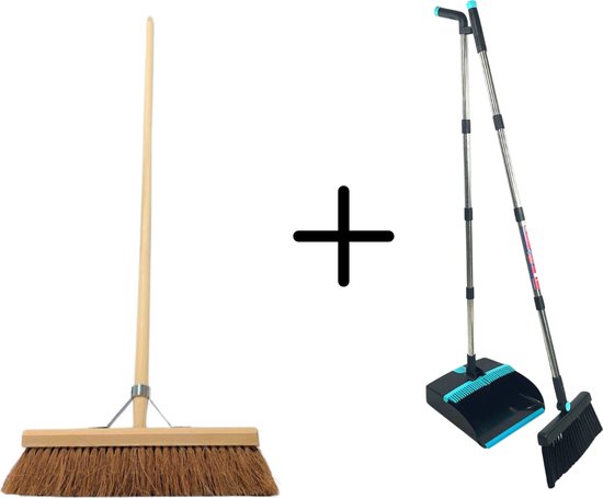 Synx Tools Coco binnenBezem 40 cm & Synx Tools Stoffer en Blik set van 2 - Zachte binnen bezem Met steel 160cm - stoffer en blik Verstelbaar steel tot 121 cm - kokos van Synx Tools