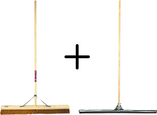 Synx Tools Coco Binnenbezem 90cm + Vloertrekker 75cm met Steel 150cm - Zaalveger – Vloerreiniger – Extra breed - Zachte bezem kokos met steel 160cm van Merkloos	