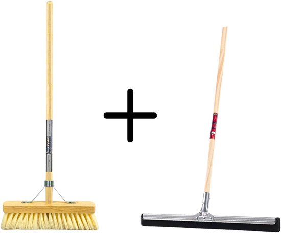 Synx Tools Fibersoft 30cm + Vloertrekker 35cm met Steel 120cm - Zaalveger – Vloerreiniger – Moppen - Zachte binnenbezem met steel 140cm van Merkloos	
