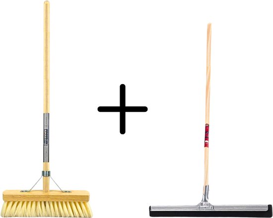 Synx Tools Fibersoft 30cm + Vloertrekker 35cm met Steel 150cm - Zaalveger – Vloerreiniger – Moppen - Zachte binnenbezem met steel 140cm