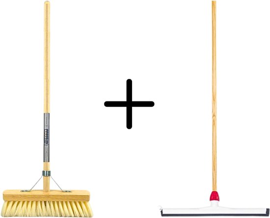 Synx Tools Fibersoft 30cm + Vloertrekker Kunststof 45cm met Steel 120cm - Zaalveger - Vloerreiniger - Natuurrubber - Zachte binnenbezem met steel 140cm van Synx Tools