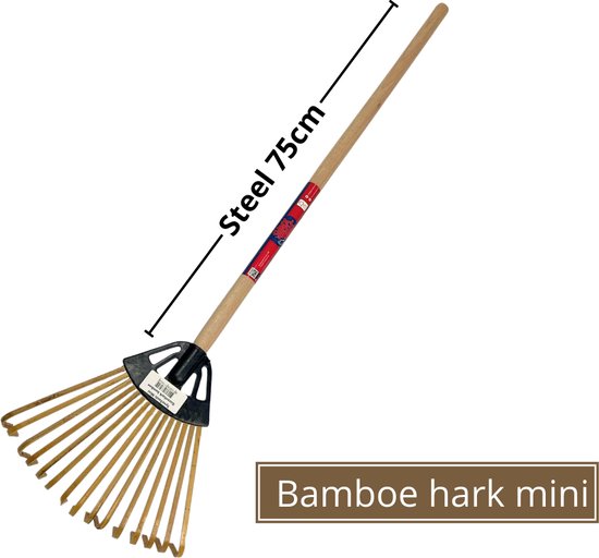 Synx Tools Gazonhark Bamboehark mini - Bladhark - Bodembewerkers - Harken - Gazon 180x220mm mm - Incl. Steel 75 cm van Synx Tools