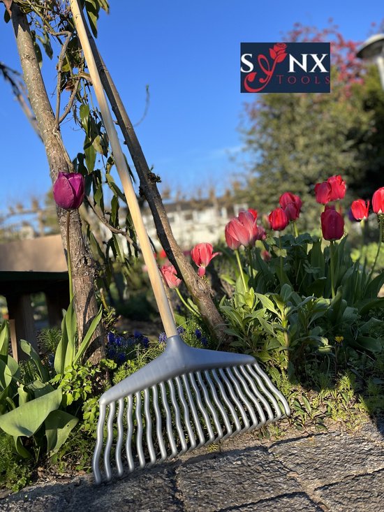 Synx Tools Gazonhark bladhark 21 Tanden Hark - Harken - Kunststof Grijs / Zwart - Gazon - Tuinhark Met steel 120cm van Synx Tools