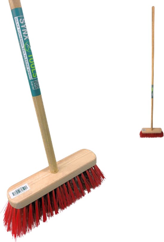 Synx Tools Harde Bezem Rood- Tuinbezem -Nylon - 30 cm - Straatbezem - Bezems - Besem Veger - Buiten Bezem met steel 150 cm - Schoonmaakartikelen - Schrobborstels van Merkloos	