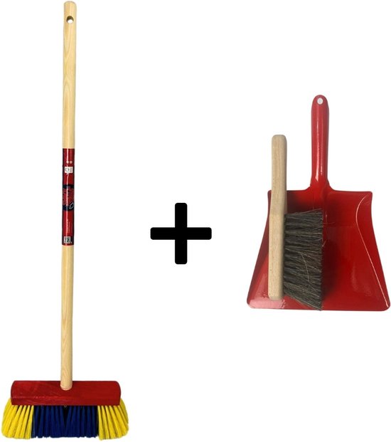 Synx Tools Kinderbezem Geel/blauw set 3 delig- Bezems - Buitenspeelgoed / Speelgoed - tuinierspeelgoed - Schepjes - Kinderen - Totale lengte 76cm van Synx Tools