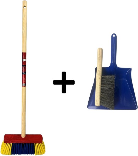 Synx Tools Kinderbezem Geel/blauw set 3 delig blauw- Bezems - Buitenspeelgoed / Speelgoed - tuinierspeelgoed - Schepjes - Kinderen - Totale lengte 76cm van Synx Tools