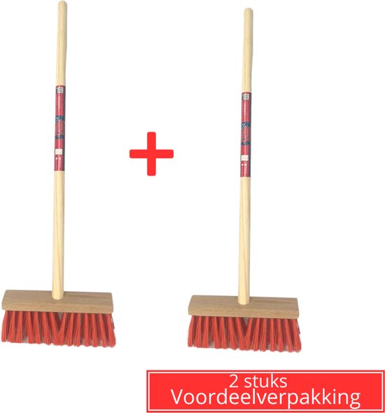 Synx Tools Kinderbezem Nylon Junior set van 2 - Bezems - Buitenspeelgoed / Speelgoed incl. Steel 57cm - tuinierspeelgoed - Schepjes - Kinderen - Totale lengte 65cm van Synx Tools