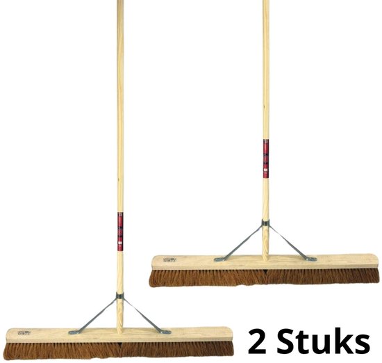 Synx Tools kokos Zaalveger Bezems Zachte Bezem - 2 STUKS - Kokosvezel - 90 cm - binnenbezem - cocos bezem Compleet met steel 160cm - Extra breed - Veger - Schoonmaken van Merkloos	