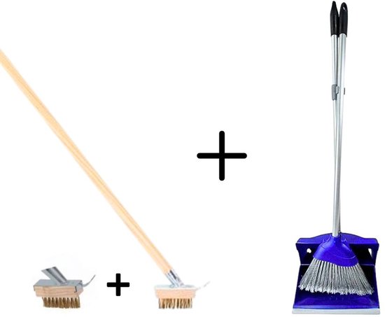 Synx Tools Onkruidborstel set + Stoffer en Blik met Steel 95 cm - Onkruidkrabber met Schraper - Extra Borstel - Sluitend Model - Kunststof - Voegenkrabber met steel 160 cm van Synx Tools