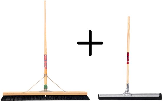 Synx Tools Paardenhaar 100cm + Vloertrekker 35cm met Steel 120cm - Kamerveger – Vloerreiniger – Moppen – Zachte binnenbezem met steel 150cm van Synx Tools