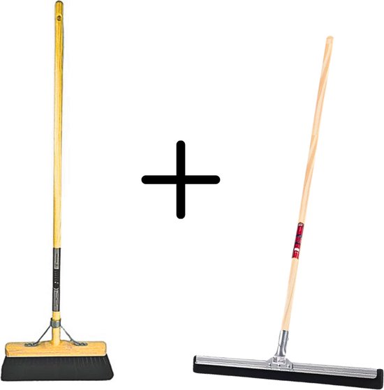 Synx Tools Paardenhaar 29cm + Vloertrekker 35cm met Steel 120cm - Kamerveger – Vloerreiniger – Moppen – Zachte binnenbezem met steel 120cm van Merkloos	