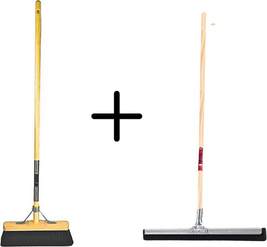 Synx Tools Paardenhaar 29cm + Vloertrekker 60cm met Steel 150cm - Kamerveger – Vloerreiniger – Moppen – Zachte binnenbezem met steel 120cm